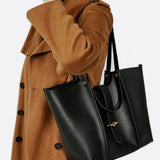 Elegant Structured Tote Bag with Front Pouch Detail