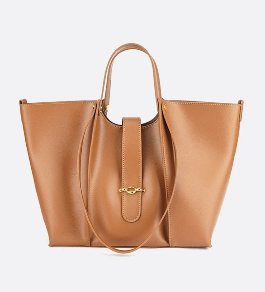 Elegant Structured Tote Bag with Front Pouch Detail