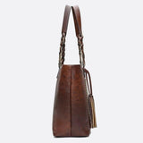 Boho Leather Tote Bag – Braided Straps & Tassel Charm