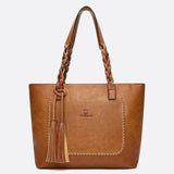 Boho Leather Tote Bag – Braided Straps & Tassel Charm