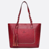 Boho Leather Tote Bag – Braided Straps & Tassel Charm