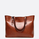 Glossy Brown Faux Leather Tote Bag - Sleek & Spacious