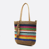 Striped Woven Tote Bag with Tassel Detail