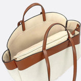 Oversized Canvas Tote Handbag with Leather Detail