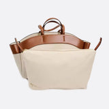 Oversized Canvas Tote Handbag with Leather Detail