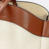 Oversized Canvas Tote Handbag with Leather Detail