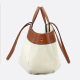 Oversized Canvas Tote Handbag with Leather Detail