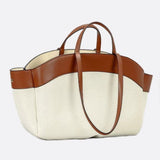Oversized Canvas Tote Handbag with Leather Detail