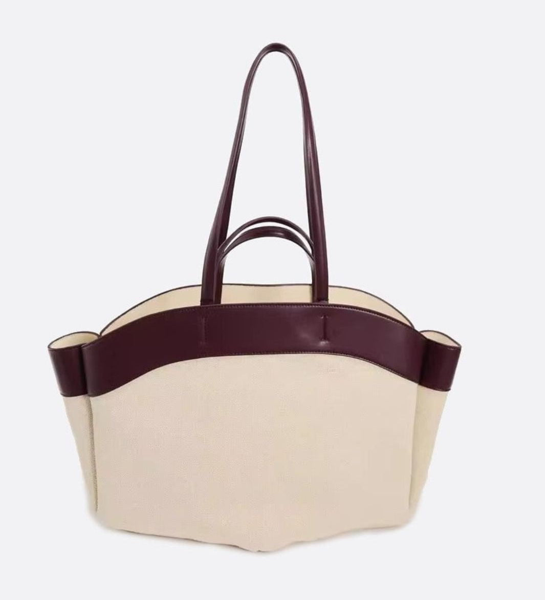 Oversized Canvas Tote Handbag with Leather Detail