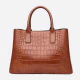 Valencia Croc-Embossed Leather Tote – Structured Top Handle Bag with Lock Detail