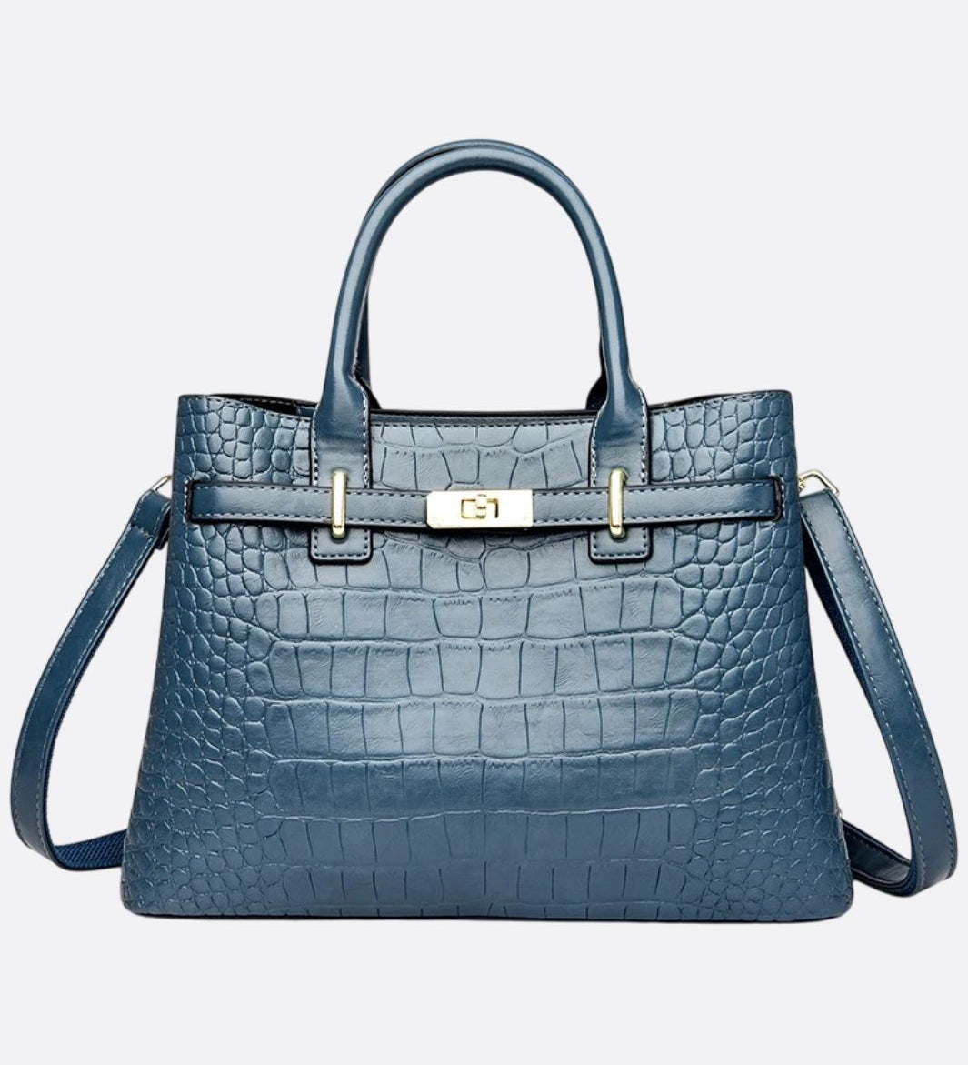 Valencia Croc-Embossed Leather Tote – Structured Top Handle Bag with Lock Detail