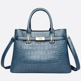 Valencia Croc-Embossed Leather Tote – Structured Top Handle Bag with Lock Detail