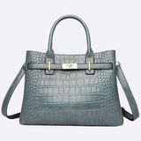 Valencia Croc-Embossed Leather Tote – Structured Top Handle Bag with Lock Detail