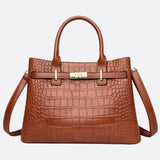 Valencia Croc-Embossed Leather Tote – Structured Top Handle Bag with Lock Detail