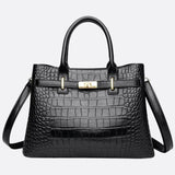 Valencia Croc-Embossed Leather Tote – Structured Top Handle Bag with Lock Detail