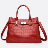 Valencia Croc-Embossed Leather Tote – Structured Top Handle Bag with Lock Detail
