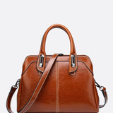 Vintage Leather Handbag with Top Handle and Detachable Strap
