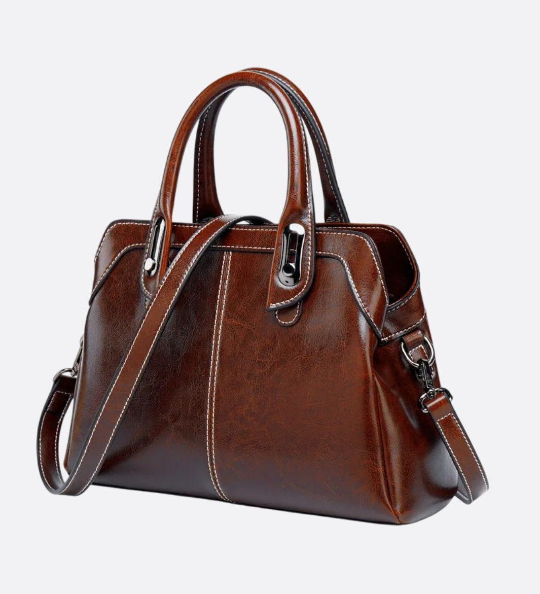 Vintage Leather Handbag with Top Handle and Detachable Strap