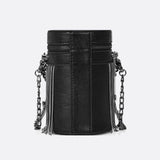 Black Cylinder PU Leather Fringe Bag – Edgy, Glam & Statement-Making