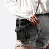 Black Cylinder PU Leather Fringe Bag – Edgy, Glam & Statement-Making