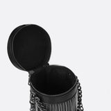 Black Cylinder PU Leather Fringe Bag – Edgy, Glam & Statement-Making