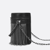 Black Cylinder PU Leather Fringe Bag – Edgy, Glam & Statement-Making