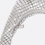 Shoulder bag with sequin mesh and curved silhouette