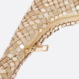 Shoulder bag with sequin mesh and curved silhouette