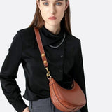Minimalist Crescent Shoulder Bag with Gold Hardware