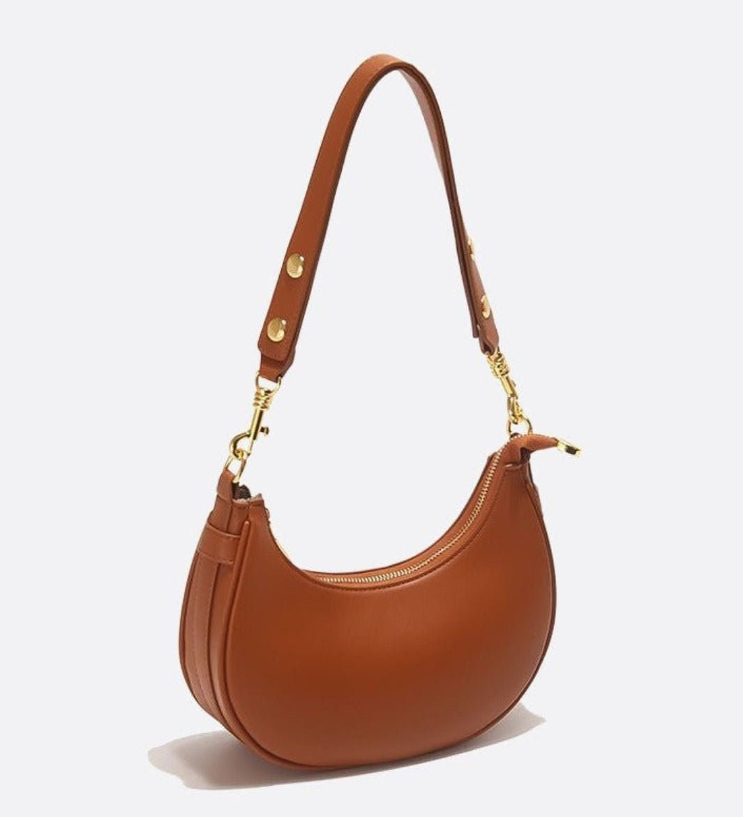 Minimalist Crescent Shoulder Bag with Gold Hardware