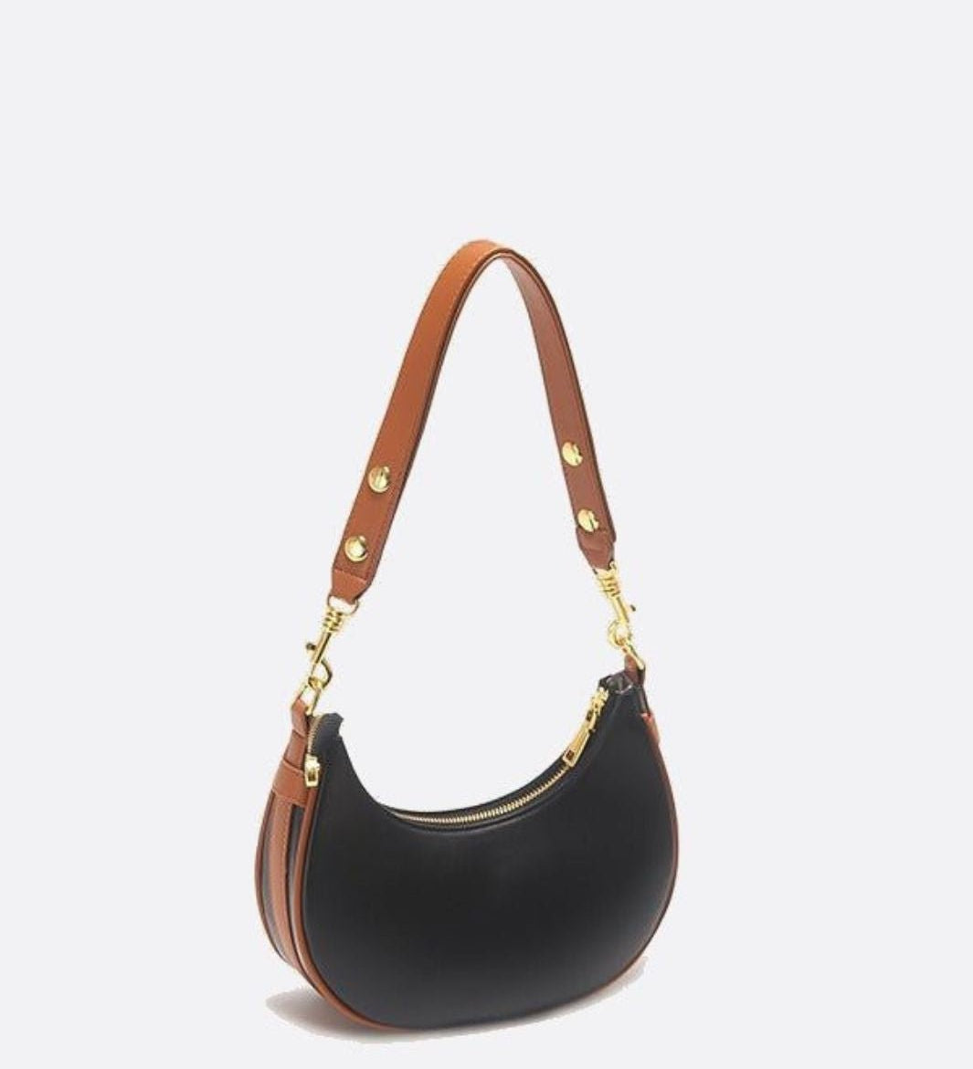 Minimalist Crescent Shoulder Bag with Gold Hardware