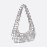 Shoulder bag with sequin mesh and curved silhouette