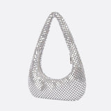 Shoulder bag with sequin mesh and curved silhouette