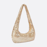 Shoulder bag with sequin mesh and curved silhouette