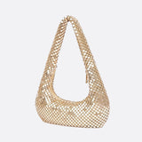 Shoulder bag with sequin mesh and curved silhouette