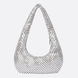 Shoulder bag with sequin mesh and curved silhouette