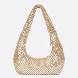Shoulder bag with sequin mesh and curved silhouette