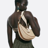 Woven Crescent Shoulder Bag – Boho Chic Rattan-Style Purse