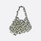 Floral Metal Frame Evening Bag – Sculptural Silver Mini Handbag
