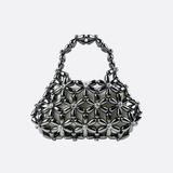 Floral Metal Frame Evening Bag – Sculptural Silver Mini Handbag