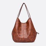 Brown Distressed Faux Leather Hobo Bag - Slouchy & Spacious