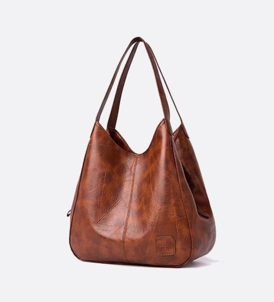 Brown Distressed Faux Leather Hobo Bag - Slouchy & Spacious