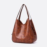 Brown Distressed Faux Leather Hobo Bag - Slouchy & Spacious