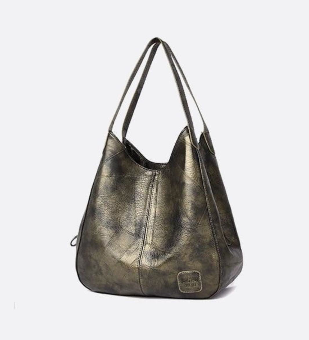 Brown Distressed Faux Leather Hobo Bag - Slouchy & Spacious