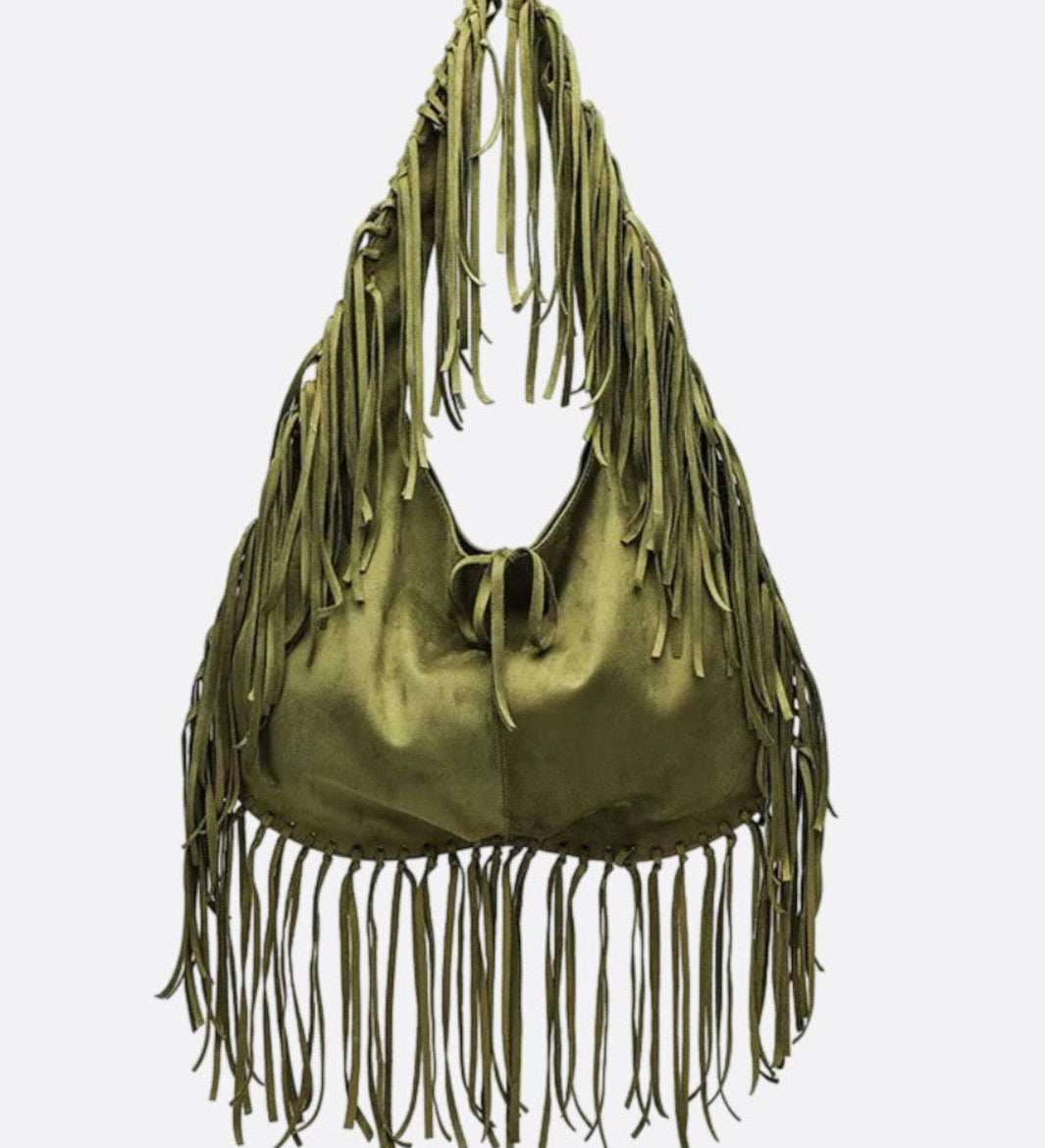 Boho Fringe Hobo Bag – Suede-Look Slouchy Shoulder Purse