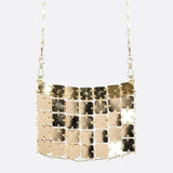 Mini chain-link bag with square metallic plates
