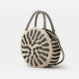 Round Spiral Woven Crossbody Bag – Handcrafted Tote