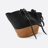Sienna Two-Tone Woven Tote – Black & Camel Straw Bag
