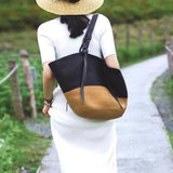 Sienna Two-Tone Woven Tote – Black & Camel Straw Bag