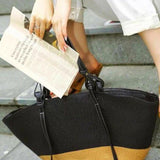 Sienna Two-Tone Woven Tote – Black & Camel Straw Bag